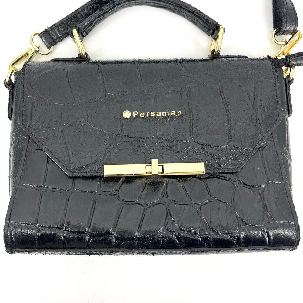Persaman Black Leather Small‎ Rectangle Crossbody Bag Flap